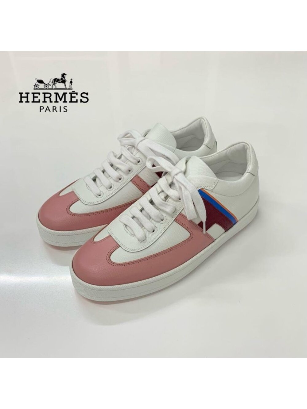 Hermes Boomerang Leather Sneakers White Multicolor